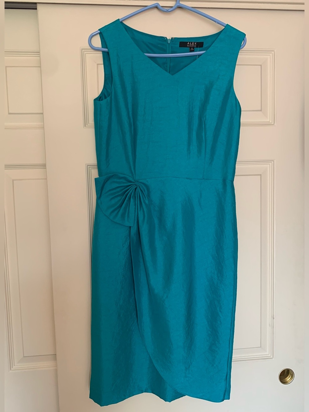 NWT Alex Marie Teal Side-Drape Sheath Dress 8